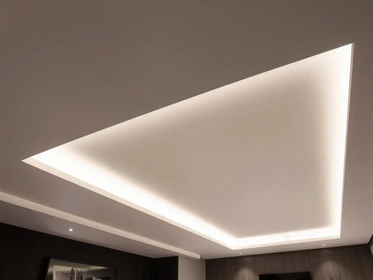 Après : faux plafond décaissé fini, gorge lumineuse sur le pourtour